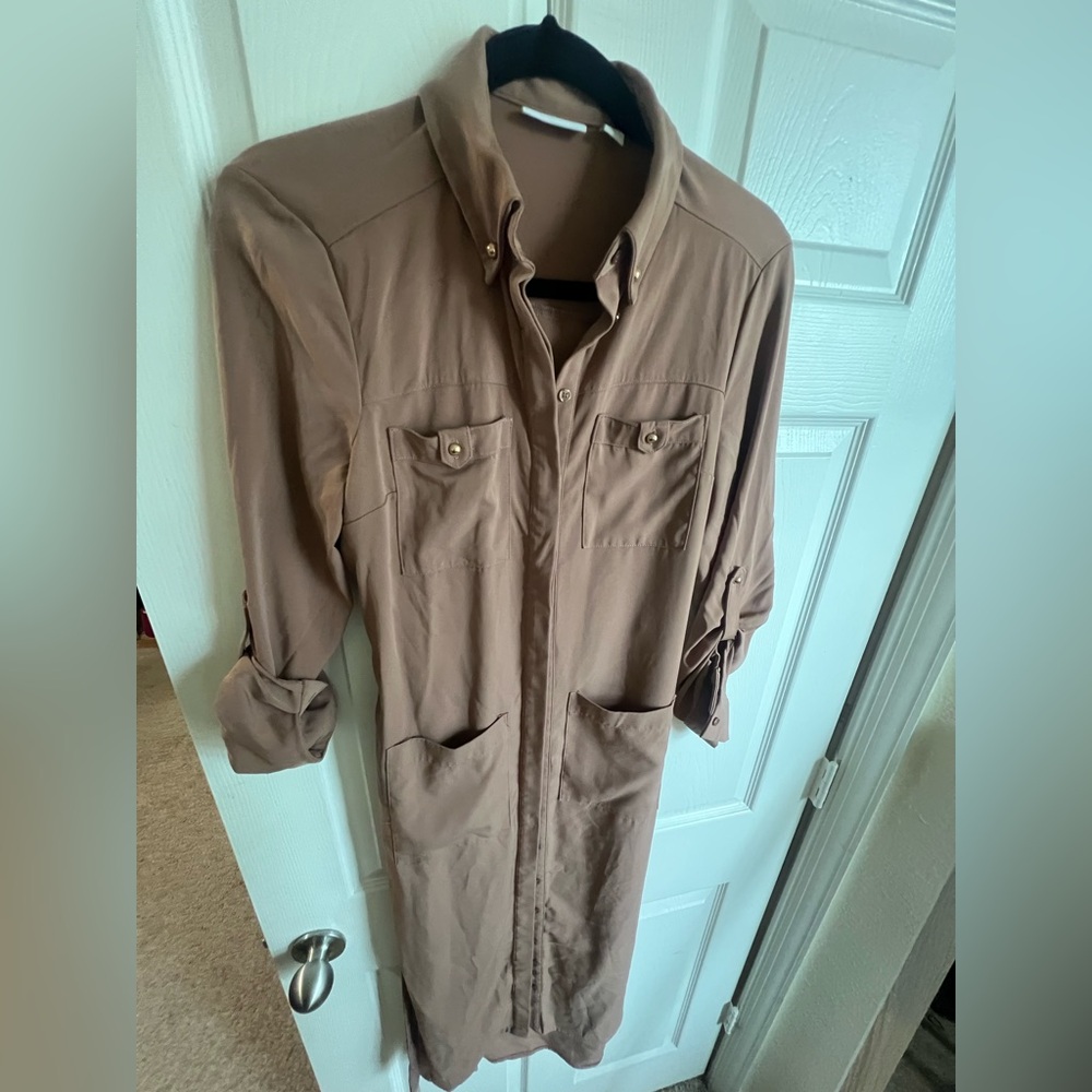 New York & Company Brown Button-Up Dress